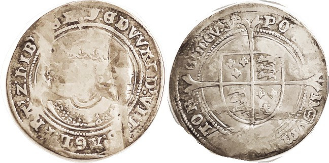 Edward VI, 1547-53, Shilling, S2482, Facing bust/shield on cross, mm Y, 32 mm; 2...