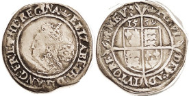 Elizabeth I, 6 Pence, 1569, mm coronet, bust l, rose/ shield on cross; S2562; F+, wavy flan with sl shortness at lower rt edge, portrait shows much de...