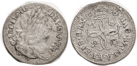 Charles II, Ar 4 Pence, 1679, Bust r/interlocked C's, Choice VF, good metal with lt tone, portrait quite strong. (A VF realized $130, CNG eAuc 9/21.)