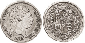 George III, Shilling 1819/8, VF, nicely toned, very clear overdate, very scarce. Ex my collection, best I ever got. (KM $60)