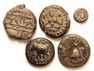 INDIA, Mysore, 5 diff small early coins, 1700s & before, Fine.