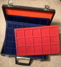 ABAFIL (?) style suitcase with 4 red & blue plush trays with different sized spaces for 103 coins. Lightly used in quite good condition. (Better condi...