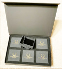 ROMA Numismatics fancy black coin boxes, 9+x6+ inches, 4 boxes, each with 6 spaces holding 60x60 mm inner boxes. Excellent condition. Two lots availab...