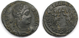 Römische Münzen, MÜNZEN DER RÖMISCHEN KAISERZEIT. Constans I. (320-350 n. Chr). Follis 333-350 n. Chr., Siscia. (1,65 g. 16 mm) Vs.: CONSTANS PF AVG, ...