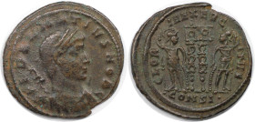 Römische Münzen, MÜNZEN DER RÖMISCHEN KAISERZEIT. Delmatius 335-337 n. Chr. Ae 3, Konstantinopel. (2,81 g. 20 mm) Vs.: FL DALMATIVS NOB C, Büste mit L...