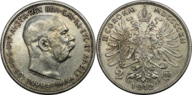 RDR – Habsburg – Österreich, KAISERREICH ÖSTERREICH. Österreich-Ungarn. Franz Joseph I. (1848-1916). 2 Kronen 1912. Silber. Jaeger 408. Fast Stempelgl...