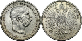 RDR – Habsburg – Österreich, KAISERREICH ÖSTERREICH. Österreich-Ungarn. Franz Joseph I. (1848-1916). 2 Kronen 1912. Silber. Jaeger 408. Fast Stempelgl...