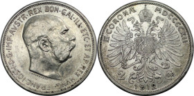 RDR – Habsburg – Österreich, KAISERREICH ÖSTERREICH. Österreich-Ungarn. Franz Joseph I. (1848-1916). 2 Kronen 1912. Silber. Jaeger 408. Fast Stempelgl...