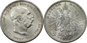 RDR – Habsburg – Österreich, KAISERREICH ÖSTERREICH. Österreich-Ungarn. Franz Joseph I. (1848-1916). 2 Kronen 1913. Jaeger 384. Silber. Fast Stempelgl...
