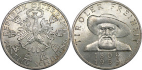 RDR – Habsburg – Österreich, REPUBLIK ÖSTERREICH. 150 Jahre Tiroler Freiheit. 50 Schilling 1959. 20,0 g. 0.900 Silber. 0.58 OZ. KM 2888. Stempelglanz,...