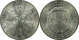 RDR – Habsburg – Österreich, REPUBLIK ÖSTERREICH. 125 Jahre Gendarmerie in Österreich. 50 Schilling 1974. 20,0 g. 0.640 Silber. 0.41 OZ. KM 2920. Stem...