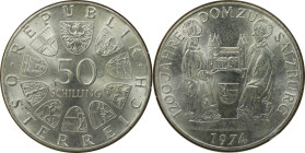 RDR – Habsburg – Österreich, REPUBLIK ÖSTERREICH. 1200 Jahre Dom zu Salzburg. 50 Schilling 1974. 20,0 g. 0.640 Silber. 0.41 OZ. KM 2921. Stempelglanz,...
