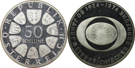 RDR – Habsburg – Österreich, REPUBLIK ÖSTERREICH. 50 Jahre Österreichischer Rundfunk. 50 Schilling 1974. 20,0 g. 0.640 Silber. 0.41 OZ. KM 2922. Polie...
