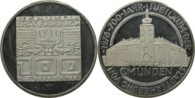RDR – Habsburg – Österreich, REPUBLIK ÖSTERREICH. 700 Jahre Gmunden. 100 Schilling 1978. 24,0 g. 0.640 Silber. 0.49 OZ. KM 2938. Polierte Platte