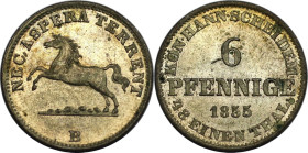 Altdeutsche Münzen und Medaillen, BRAUNSCHWEIG - CALENBERG - HANNOVER. George V. (1851-1866). 6 Pfennig 1855 B. KM 218. Stempelglanz
