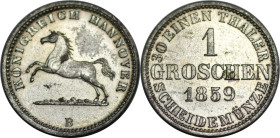 Altdeutsche Münzen und Medaillen, BRAUNSCHWEIG - LÜNEBURG - CALENBERG - HANNOVER. Georg V. (1851-1866). 1 Groschen 1859 B. Billon. KM 236. Stempelglan...