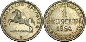 Altdeutsche Münzen und Medaillen, BRAUNSCHWEIG - LÜNEBURG - CALENBERG - HANNOVER. Georg V. (1851-1866). 1 Groschen 1864 B. Billon. KM 236. Stempelglan...