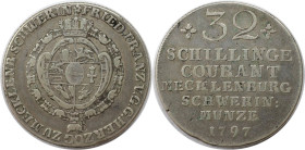 Altdeutsche Münzen und Medaillen, MECKLENBURG - SCHWERIN. Friedrich Franz I. (1785-1837). 32 Schilling Courant 1797. Silber. KM 233, Jaeger 18b. Sehr ...