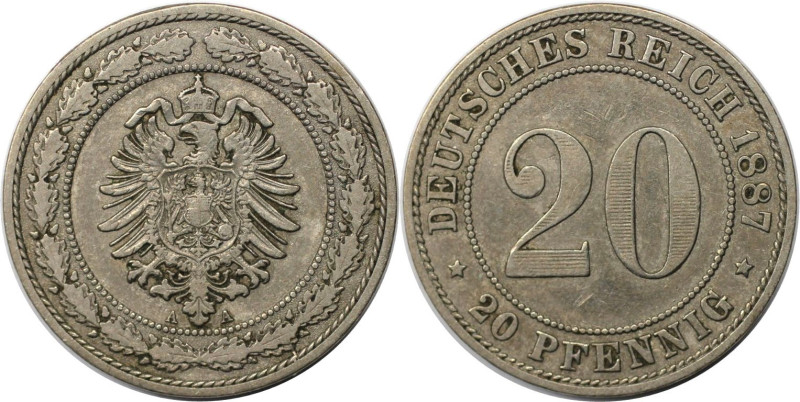 Deutsche Münzen und Medaillen ab 1871, REICHSKLEINMÜNZEN. 20 Pfennig 1887 A, kle...