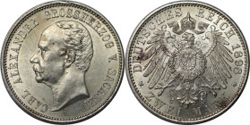 Deutsche Münzen und Medaillen ab 1871, REICHSSILBERMÜNZEN, Sachsen-Weimar-Eisenach. Carl Alexander (1853-1901). 2 Mark 1898 A. Silber. Jaeger 156. Vor...