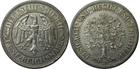 Deutsche Münzen und Medaillen ab 1871, WEIMARER REPUBLIK. 5 Reichsmark 1927 A. Eichbaum. Silber. KM 56, Jaeger 331, AKS 25. Vorzüglich