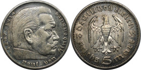 Deutsche Münzen und Medaillen ab 1871, 3. REICH 1933-1945. Paul von Hindenburg. 5 Reichsmark 1935 A. Silber. KM 86. Jaeger 360. Sehr schön+