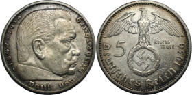 Deutsche Münzen und Medaillen ab 1871, 3. REICH 1933-1945. Paul von Hindenburg. 5 Reichsmark 1936 A. Silber. KM 94. Jaeger 367. Sehr schön-vorzüglich...