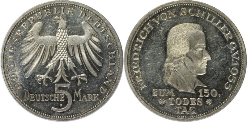 Deutsche Münzen und Medaillen ab 1945, BUNDESREPUBLIK DEUTSCHLAND. 5 Mark 1955 F...