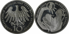 Deutsche Münzen und Medaillen ab 1945, BUNDESREPUBLIK DEUTSCHLAND. Gedenkmünze Hilegart von Bingen. 10 Mark 1998 G. Silber. Jaeger 468. Stempelglanz