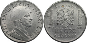 Europäische Münzen und Medaillen, Albanien / Albania. Vittorio Emanuele III. 0.20 Lek 1941. Edelstahl. KM 29. Fast Stempelglanz