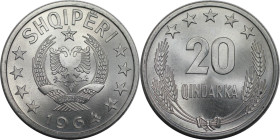 Europäische Münzen und Medaillen, Albanien / Albania. 20 Qindarka 1964. Aluminium. KM 41. Stempelglanz
