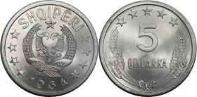 Europäische Münzen und Medaillen, Albanien / Albania. 5 Qindarka 1964. Aluminium. KM 39. Stempelglanz