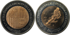 Europäische Münzen und Medaillen, Andorra. XV. Olympische Winterspiele, Calgary 1988 - Skifahrer. 2 Diners 1985. Kupfer-Nickel. KM 27. Stempelglanz