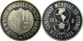 Europäische Münzen und Medaillen, Andorra. "1988 Weltmeisterschaft, Mexiko". 10 Diners 1986. 8,0 g. 0.900 Silber. 0.23 OZ. KM 34. Prooflike