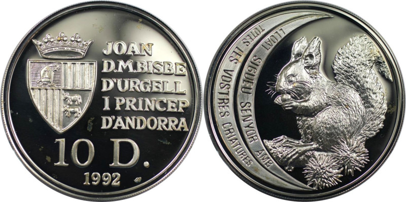 Europäische Münzen und Medaillen, Andorra. Eichhörnchen. 10 Diners 1992. 31,10 g...