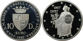 Europäische Münzen und Medaillen, Andorra. 40 Jahre Römische Verträge. 10 Diners 1997. 31,47 g. 0.925 Silber. 0.94 OZ. KM 130. Polierte Platte