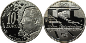 Europäische Münzen und Medaillen, Belgien / Belgium. 50 Jahre Eisenbahnverbindung durch Brüssel. 10 Euro 2002. 18,93 g. 0.925 Silber. 0.56 OZ. KM 233....