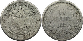 Europäische Münzen und Medaillen, Bulgarien / Bulgaria. Alexander I. 50 Stotinki 1883. Silber. KM 6. Schön-sehr schön
