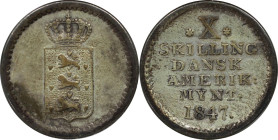 Europäische Münzen und Medaillen, Dänemark / Denmark. Dänisch-Westindien. Christian VIII. (1839-1848). 10 Skilling 1847. KM 16. Vorzüglich. Selten...