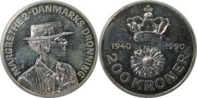 Europäische Münzen und Medaillen, Dänemark / Denmark. Margrethe II. 200 Kroner 1990. 31,10 g. 0.800 Silber. 0.8 OZ. KM 872. Stempelglanz