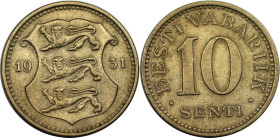 Europäische Münzen und Medaillen, Estland / Estonia. 10 Centi 1931. Nickel-Bronze. KM 12. Vorzüglich-stempelglanz