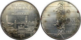 Europäische Münzen und Medaillen, Finnland / Finland. Leichtathletik EM Helsinki. 10 Markkaa 1971. 24,20 g. 0.500 Silber. 0.39 OZ. KM 52. Fast Stempel...