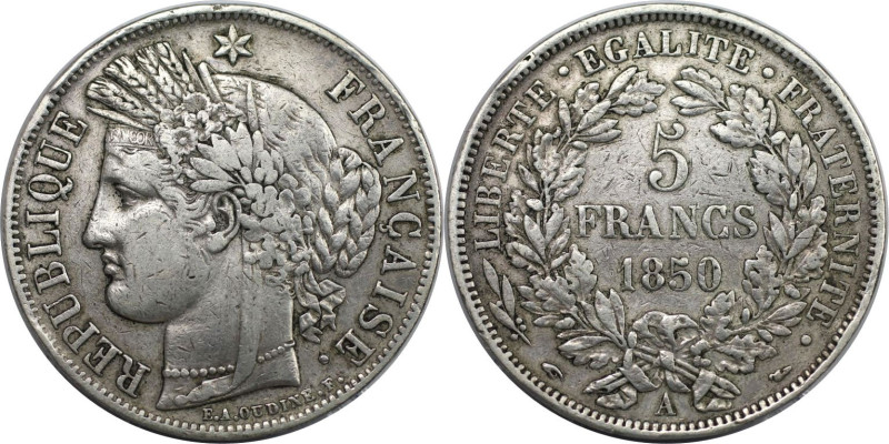 Europäische Münzen und Medaillen, Frankreich / France. 5 Francs 1850 A, Silber. ...