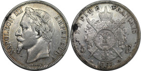 Europäische Münzen und Medaillen, Frankreich / France. Napoleon III. (1852-1870). 5 Francs 1867 A. Silber. KM 799.1. Sehr schön-vorzüglich. Flecken. P...