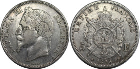 Europäische Münzen und Medaillen, Frankreich / France. Napoleon III. (1852-1870). 5 Francs 1868 A. Silber. KM 799.1. Sehr schön+. Patina
