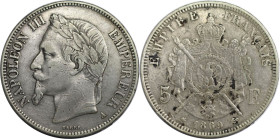 Europäische Münzen und Medaillen, Frankreich / France. Napoleon III. (1852-1870). 5 Francs 1869 A. Silber. KM 799.1. Sehr schön+. Patina