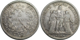 Europäische Münzen und Medaillen, Frankreich / France. Herkulesgruppe. 5 Francs 1876 K. Silber. KM 820.2. Fast Sehr schön