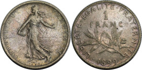 Europäische Münzen und Medaillen, Frankreich / France. Dritte Republik (1870-1940). 1 Franc 1899. Silber. KM 844.1. Sehr schön-vorzüglich. Patina