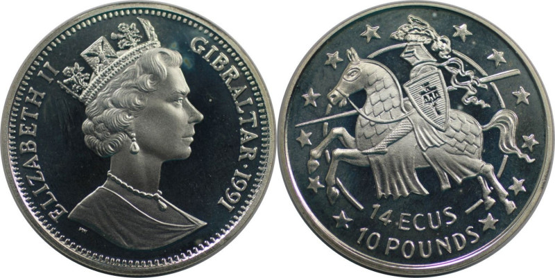 Europäische Münzen und Medaillen, Gibraltar. Elizabeth II. 14 Ecus - 10 Pounds 1...