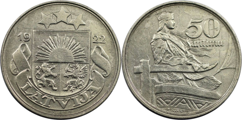 Europäische Münzen und Medaillen, Lettland / Latvia. 50 Santimu 1922. Nickel. KM...